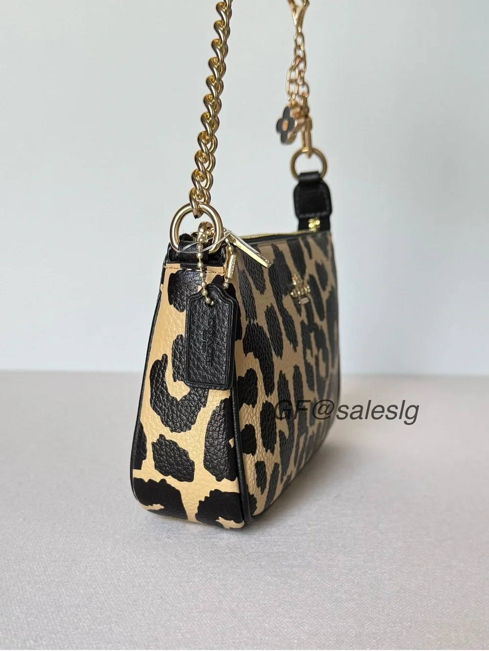NWT Coach Nolita 19 Wristlet Small Bag Leopard Print Gold/Black Tan + extender